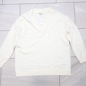 GAP Cream V-Neck Knit Pullover Sweater NWT Size Large Merino Wool Spandex Blend
